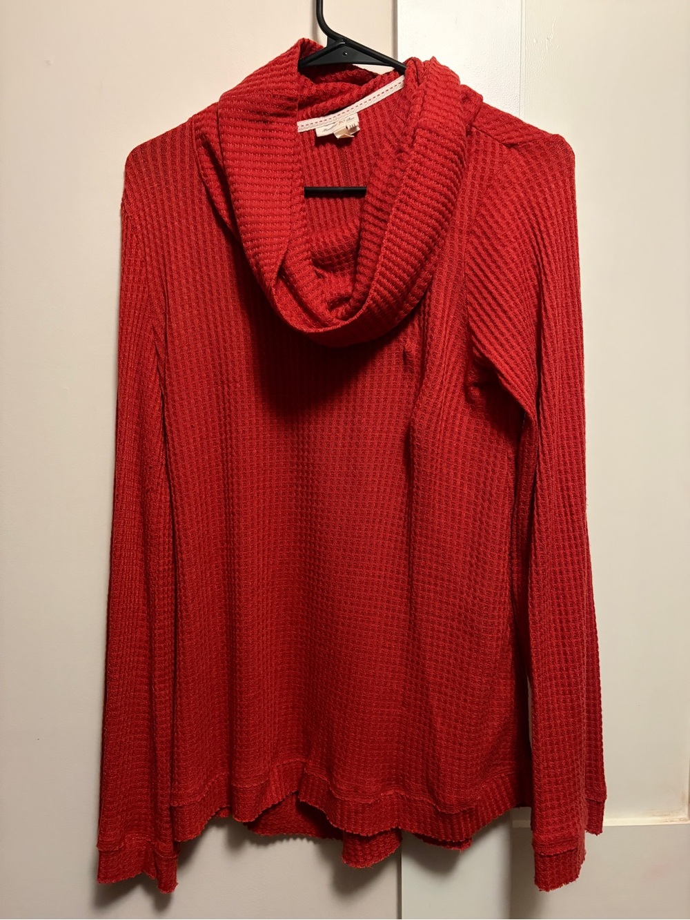 Meadow Rue Red- Orange Waffle-Knit Cowl Neck Sweater
